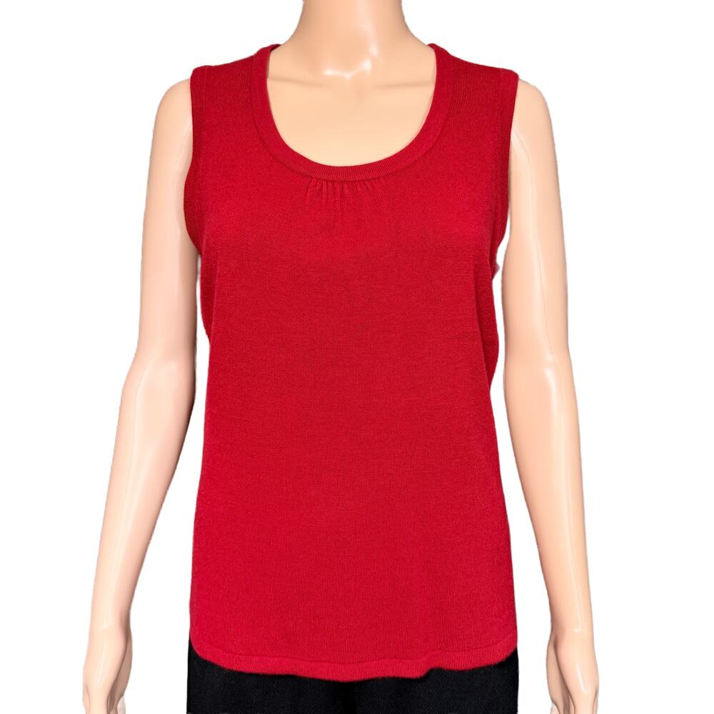 Luxe 360 Womens Knit Sweater Super Soft Pullover Sleeveless Scoop Neck Red Med